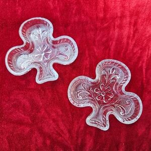 Elegant Clear Glass Clover Dishes Indiana or Tiara Nut Dishes Club Shape Bridge
